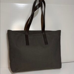 Everlane Olive and Brown Canvas Tote With Leather Handles and Trim